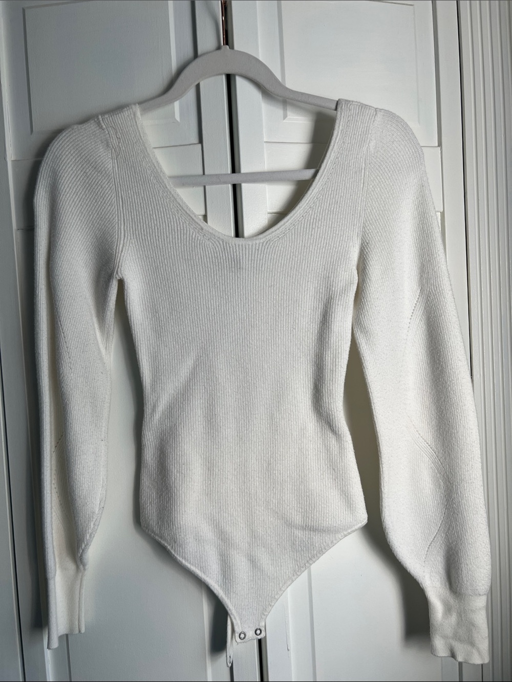 Abercrombie & Fitch White Ribbed Scoop-Neck Bodysuit Sweater